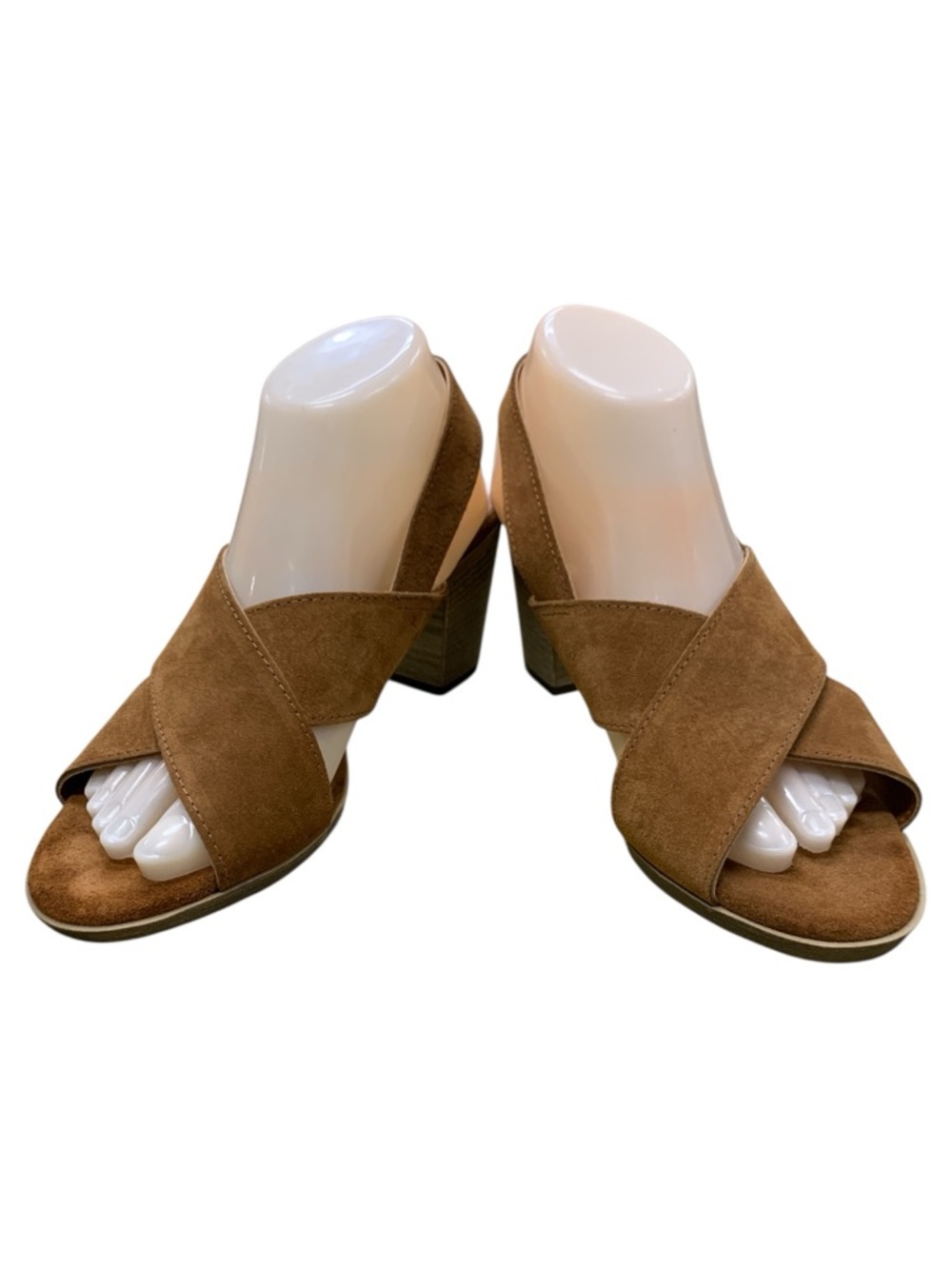 Mariella Made In Italy Suede Crisscross Block Heel Mules in Brown S9